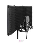 ایزولاتور میکروفون پایه‌ دار 3 پنل به همراه میکروفون آبی روی پایه برای ضبط حرفه‌ای صدا