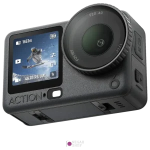 نمای زاویه‌دار دوربین اکشن DJI Osmo Action 6 با مانت کوییک‌ریلیز