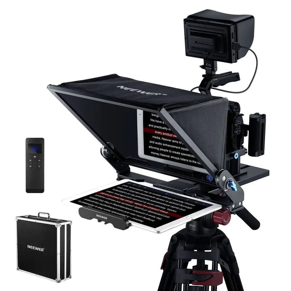neewer-x17-ii-teleprompter تله پرامپتر نیوور X17 II همراه ریموت RT113 و کیف حمل آلومینیومی