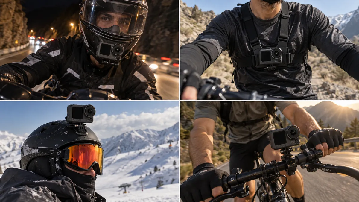 مرگ GoPro؛ چگونه DJI Osmo Action 6 پادشاهی گوپرو را تمام کرد؟ 7 دوربین اکشن در چهار کاربری: کلاه موتورسواری در شب، هارنس سینه، کلاه اسکی و فرمان دوچرخه