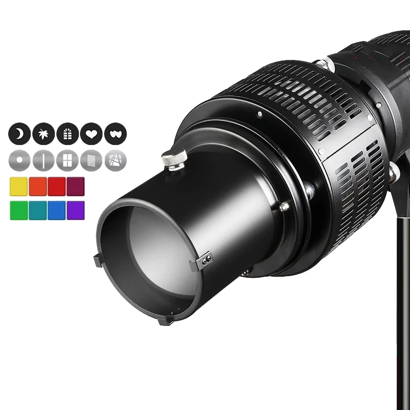 aluminum-optical-snoot-04-mounted نمای جلوی لنز شیشهای اسنوت اپتیکال هنگام نصب روی چراغ
