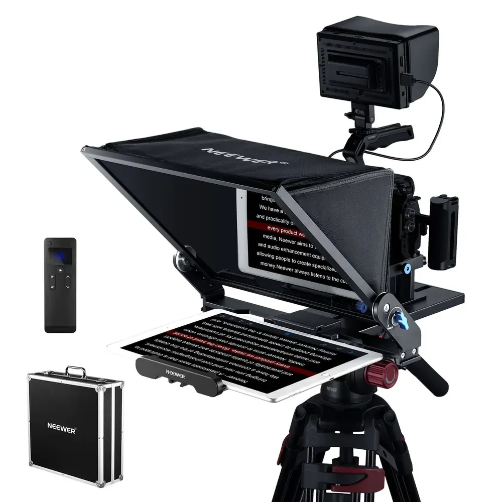 neewer-x17-ii-teleprompter-main-v2 تله پرامپتر نیوور X17 II همراه ریموت RT113 و کیف حمل آلومینیومی
