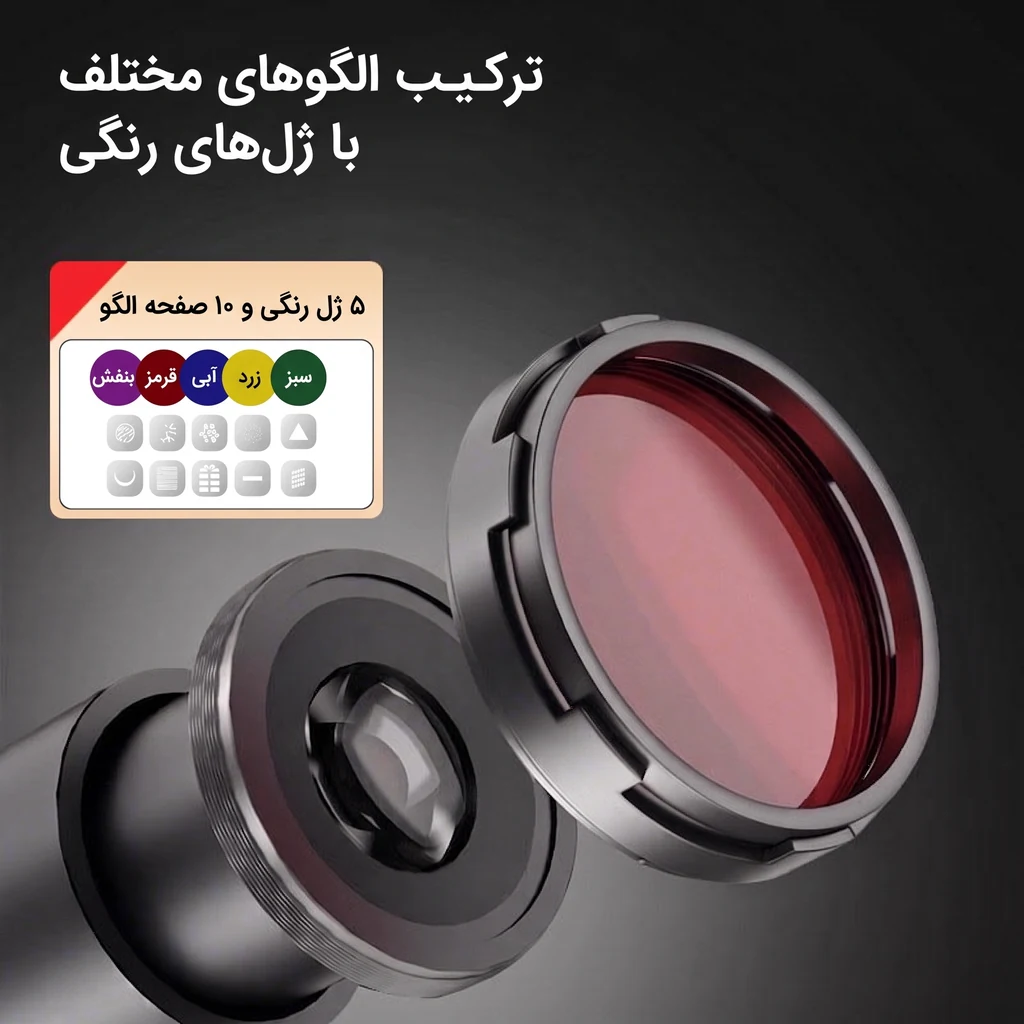 اسنوت اپتیکال کندنسر اوو OVOO مانت بوئنز 1 عدسی اسنوت اپتیکال فن دار OVOO همراه پنج ژل رنگی و ده صفحه الگوی نور